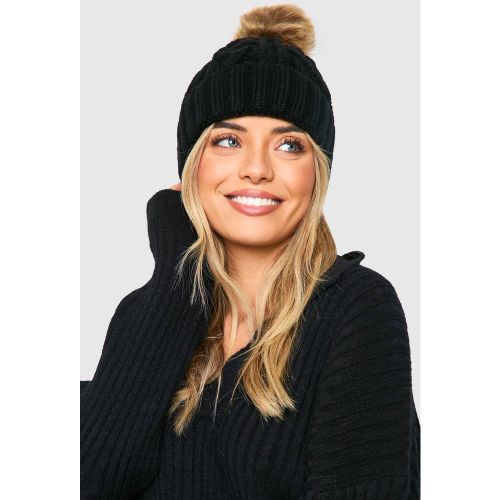 Bonnet En Tricot Torsadé À Pompon En Synthétique - Taille Unique - boohoo - Modalova