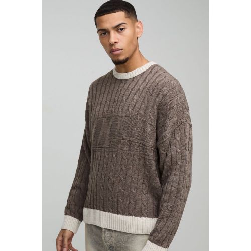 Pull oversize en maille torsadée à col V contrastant - L - Boohooman - Modalova