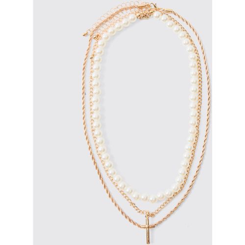 Collier perlé à pendentif croix en - ONE SIZE - Boohooman - Modalova
