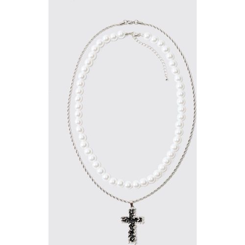 Collier à chaînes croisées et perles - ONE SIZE - Boohooman - Modalova