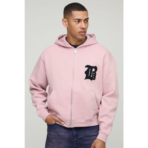 Sweat à capuche ample zippé à écusson B homme - L - Boohooman - Modalova