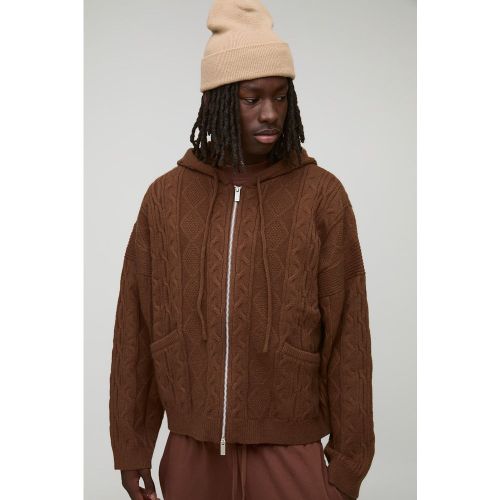 Oversized Zip Up Cable Knitted Hoodie - S - Boohooman - Modalova