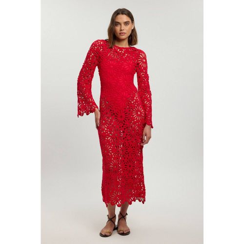 Robe Longue de Plage Dos Nu en Crochet Fleuri Tissé | Taille Medium - KarenMillen - Modalova