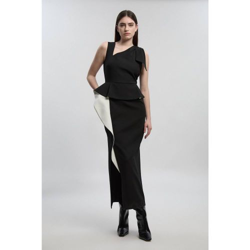 Robe Midi Crayon Ceinturée À Basque Volantée En Maille Stretch Compacte | Taille 16 - KarenMillen - Modalova