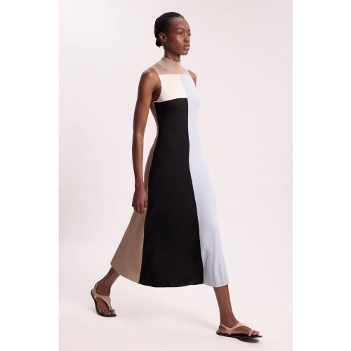 Robe Midi Évasée Sans Manches En Maille De Viscose Fluide À Blocs De Couleur | Taille Medium - KarenMillen - Modalova
