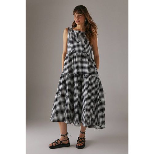 Robe Midi Sans Manches Vichy Brodée | Taille 38 - Warehouse - Modalova