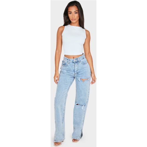 Bleached Jean Petite Délavé À Déchirures Et Ourlet Fendu | Taille 36 - PrettyLittleThing - Modalova