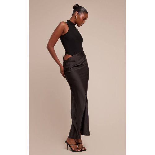 Black Robe Maxi Jupe Satinée À Empiècement Mesh Racer | Taille 42 - PrettyLittleThing - Modalova