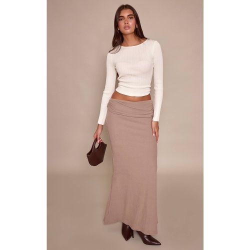 Jupe Longue Côtelée Brossée Douce Avec Détail Taille Repliée | Taille 42 - PrettyLittleThing - Modalova