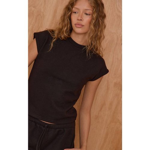 Black Haut À Manches Courtes En Maille Côtelée | Taille 32 - PrettyLittleThing - Modalova