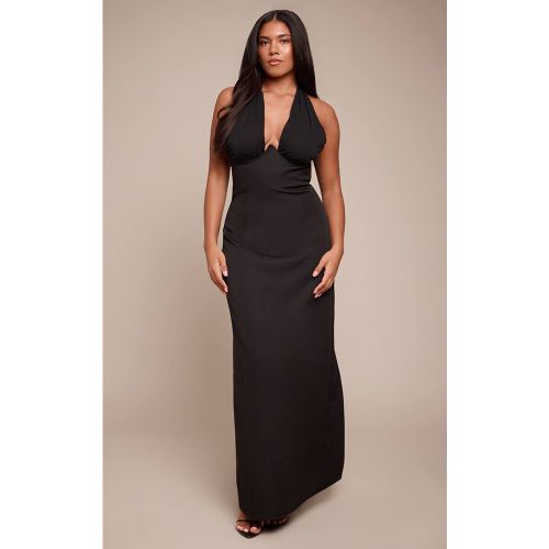 Black Robe Maxi Ajustée À Décolleté Plongeant Avec Détail Bonnets Et Mousseline Contrastée | Taille 36 - PrettyLittleThing - Modalova