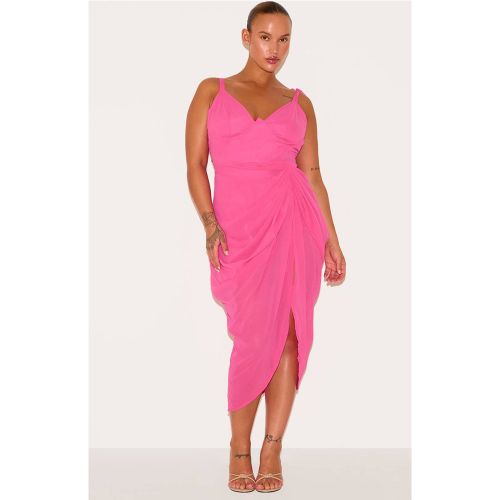 Hot Pink Robe Midi Drapée Grande Taille Avec Détail À Armatures | Taille 54 - PrettyLittleThing - Modalova