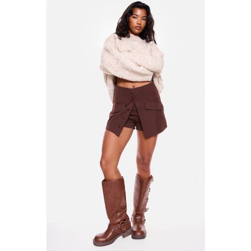 Brown Jupe-short Ajustée À Basque Tissée Avec Boutons | Taille 32 - PrettyLittleThing - Modalova