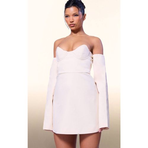 Cream Robe Mini Ajustée Évasée Plt Label Avec Détail Buste | Taille 38 - PrettyLittleThing - Modalova
