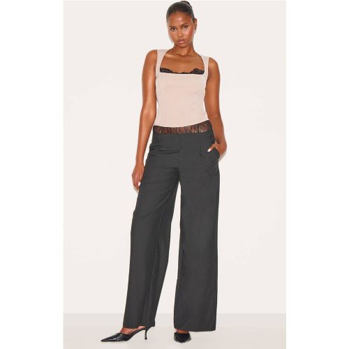 Black Pantalon Large En Tissu Tissé Avec Détail De Dentelle À La Taille | Taille 34 - PrettyLittleThing - Modalova