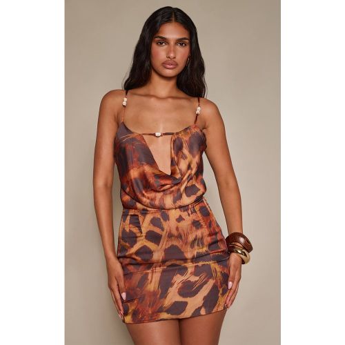 Brown Robe Mini À Col Bénitier Avec Détail De Finition Imprimé Synthétique | Taille 42 - PrettyLittleThing - Modalova