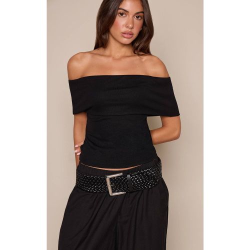 Black Haut À Détail Bardot Plié En Maille Côtelée Douce | Taille 32 - PrettyLittleThing - Modalova