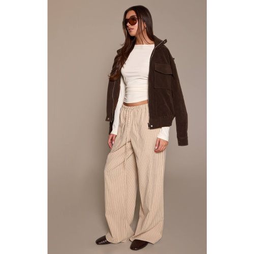 Cream Pantalon Large Rayé Taille Basse Avec Cordon De Serrage | Taille 32 - PrettyLittleThing - Modalova