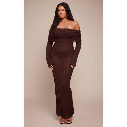 Robe Maxi Côtelée Bardot À Revers Shape | Taille XS - PrettyLittleThing - Modalova