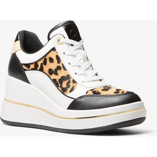 MK Basket Emmy en cuir et poil de vachette à imprimé léopard avec semelle compensée - Michael Kors - MICHAEL Michael Kors - Modalova