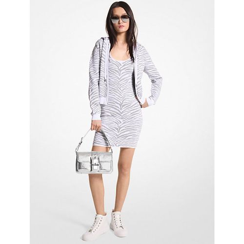 MK Pull à capuche en jacquard métallisé à motif zébré avec fermeture à glissière - Michael Kors - MICHAEL Michael Kors - Modalova