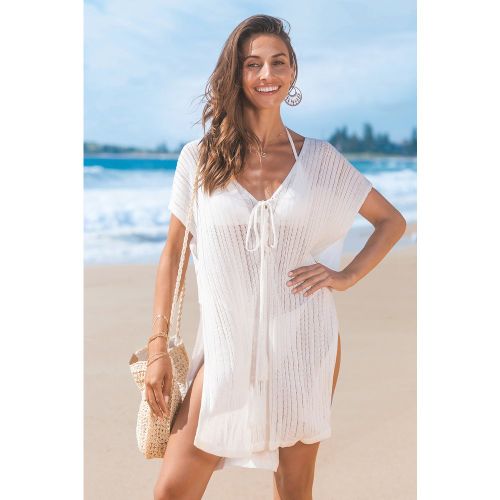 Robe cover up courte blanche ourlet fendu - CUPSHE - Modalova