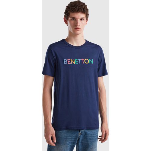 Benetton, T-shirt Bleu Foncé En Coton Bio À Logo Multicolore, taille L, Bleu Foncé - United Colors of Benetton - Modalova