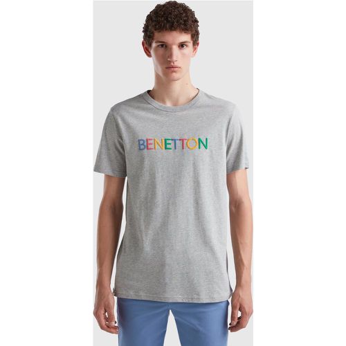 Benetton, T-shirt Gris En Coton Bio À Logo Multicolore, taille M, Gris Clair - United Colors of Benetton - Modalova