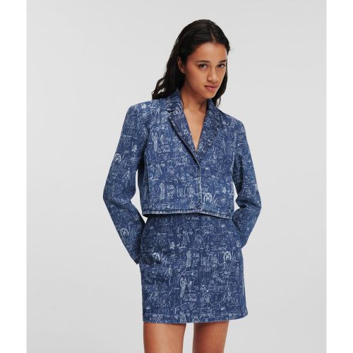 Veste En Jean Cropped Avec Motif Croquis, , DENIM IMPRIMÉ ESQUISSES, Taille: L - Karl Lagerfeld - Modalova