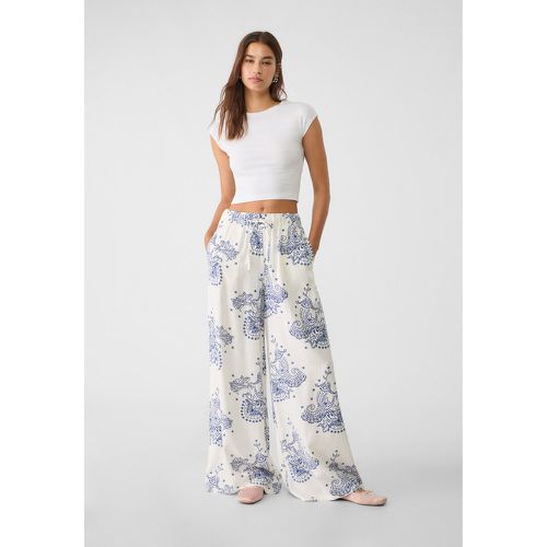 Pantalon wide leg imprimé à taille élastique avec lin XS - Stradivarius - Modalova