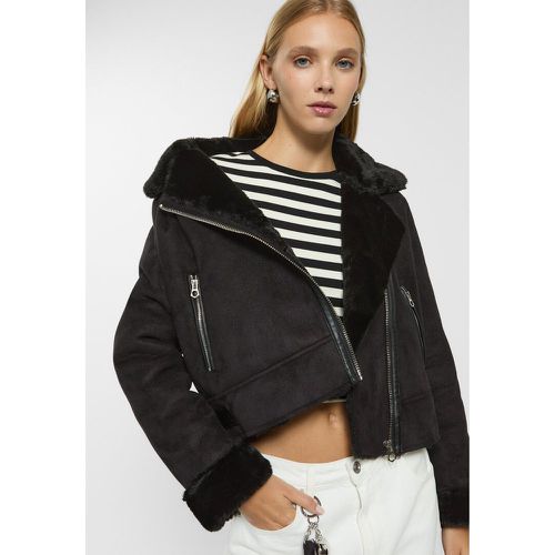 Blouson motard court mouton synthétique avec fausse fourrure douce XS - Stradivarius - Modalova