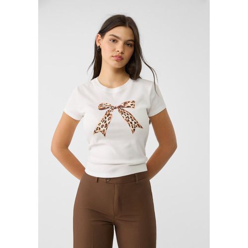 T-shirt léopard avec nœud Écru XS - Stradivarius - Modalova