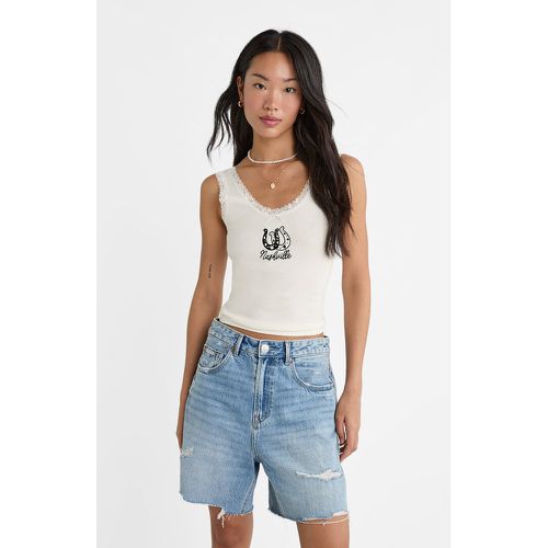 T-shirt brodé avec dentelle XS - Stradivarius - Modalova