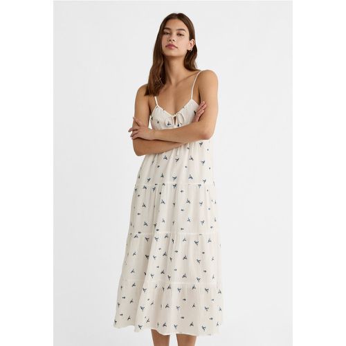 Robe midi fluide avec fleurs brodées Écru XS - Stradivarius - Modalova