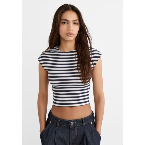 T-shirt rayé mini manches S - Stradivarius - Modalova