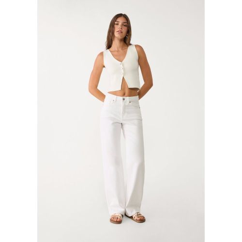 Top en maille avec boutons Écru XS - Stradivarius - Modalova