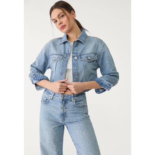Veste en jean et brillants XS - Stradivarius - Modalova