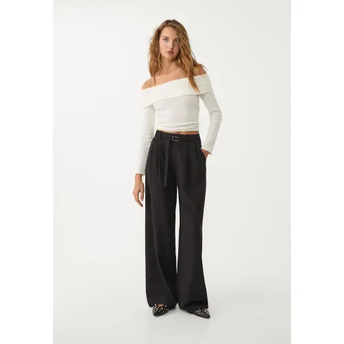 Pantalon habillé large avec boucle 32 - Stradivarius - Modalova