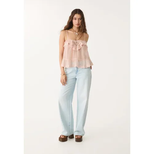 Top fluide à bretelles et dentelle XS - Stradivarius - Modalova