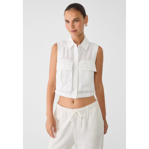 Chemise sans manches avec poches en lin mélangé S - Stradivarius - Modalova