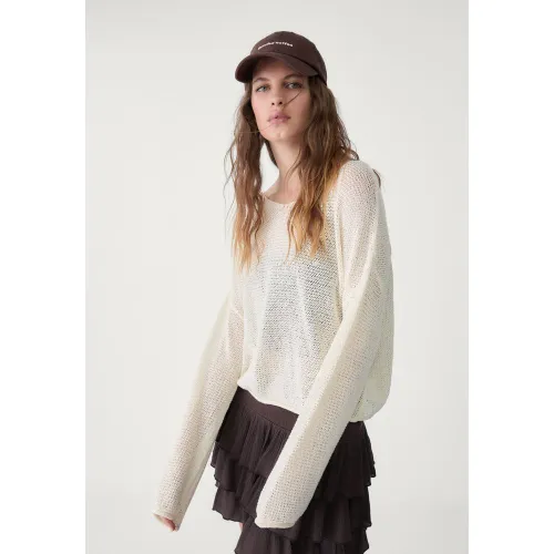 Pull en maille à manches longues Écru XS - Stradivarius - Modalova