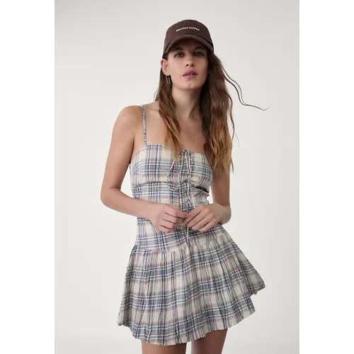 Robe courte bouffante à carreaux XS - Stradivarius - Modalova