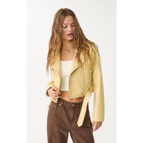 Blouson motard avec ceinture en similicuir XS - Stradivarius - Modalova