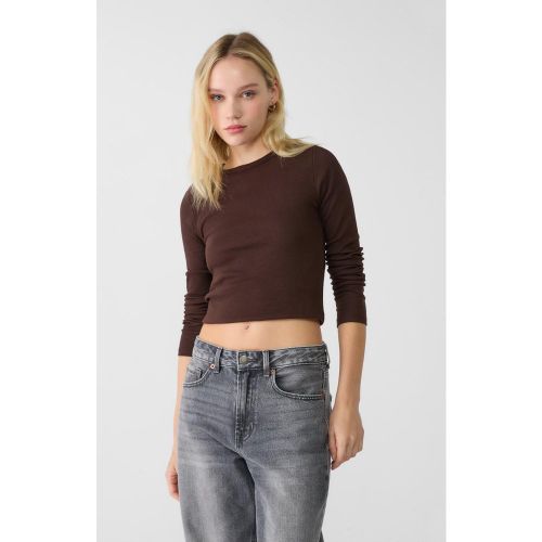 T-shirt à manches longues en maille côtelée XS - Stradivarius - Modalova