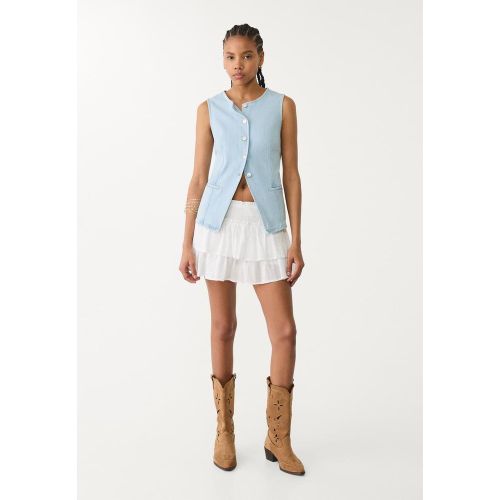 Top gilet boutonné en denim DENIM BLEU CLAIR DÉLAVÉ XS - Stradivarius - Modalova