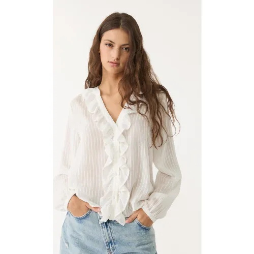 Chemise fluide à volants Écru XS - Stradivarius - Modalova