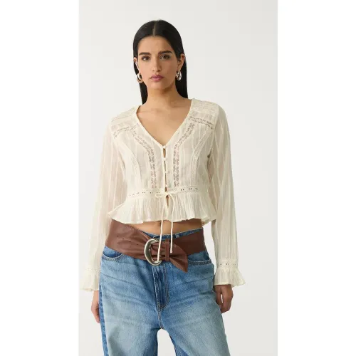 Blouse fluide à dentelle Écru XS - Stradivarius - Modalova