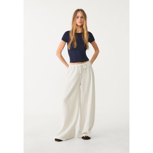 Pantalon fluide long rayé Écru XS - Stradivarius - Modalova