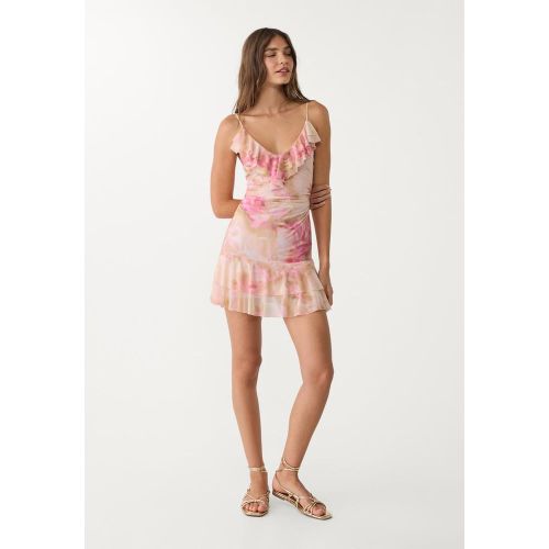 Robe courte tulle à volants imprimée XS - Stradivarius - Modalova