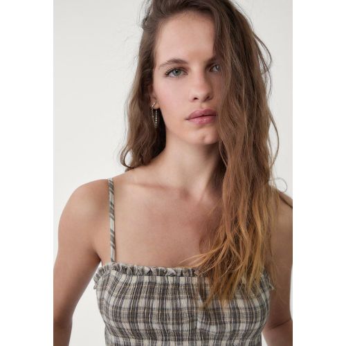 Top froncé à bretelles et à carreaux XS - Stradivarius - Modalova